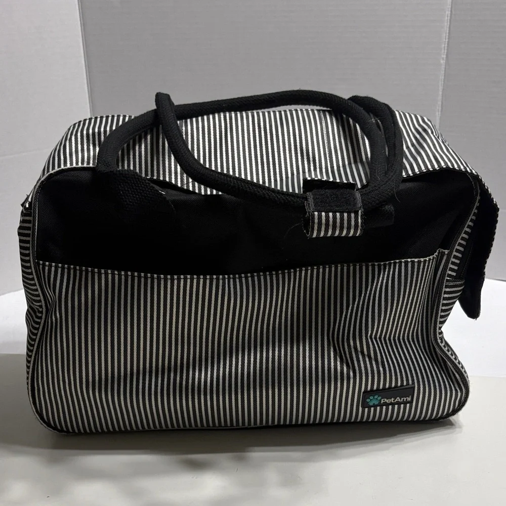 Black and White Striped Cat Carrier